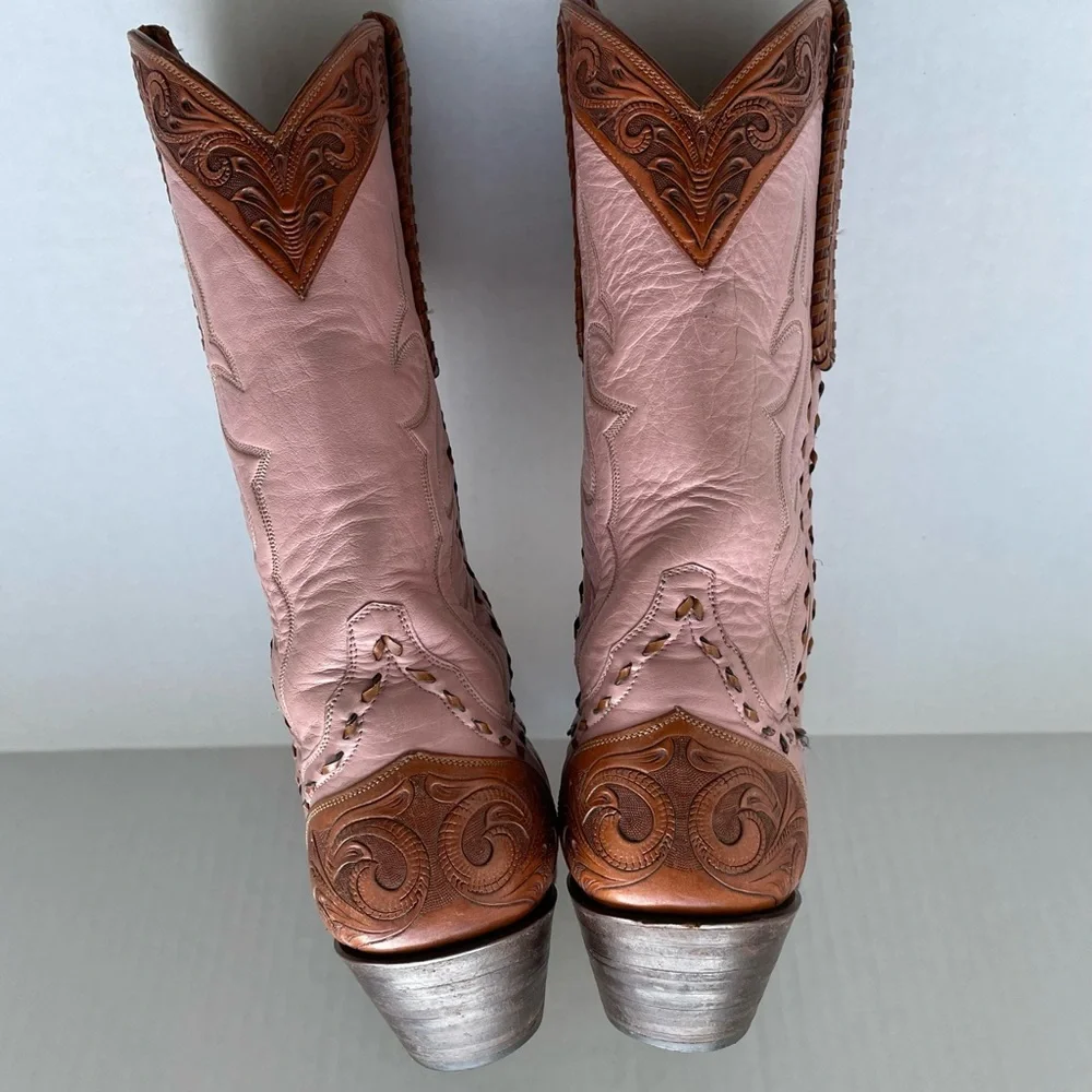 Back at The Ranch Santa Fe Saddle 12” Calf Skin Tooled Western Cowboy Boots Sz 6 - Picture 4 of 13